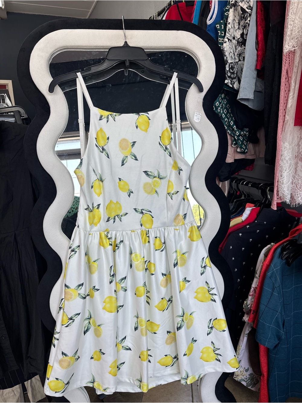 Fancyinn White Mini Dress with Yellow Lemon Print